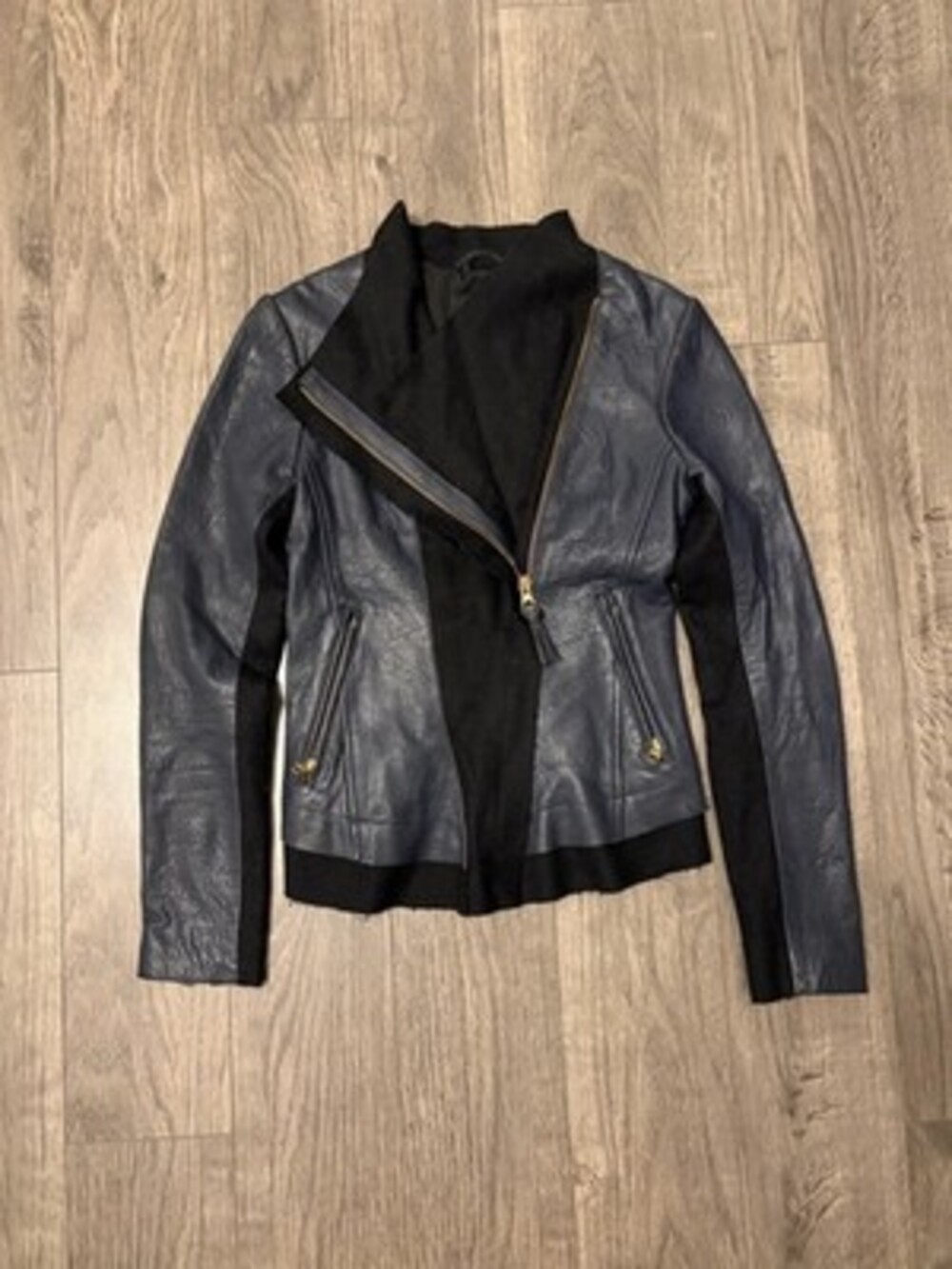 Mackage Women's Leather and Wool Blend Jacket, Navy Blue, Zip Front, Size Medium